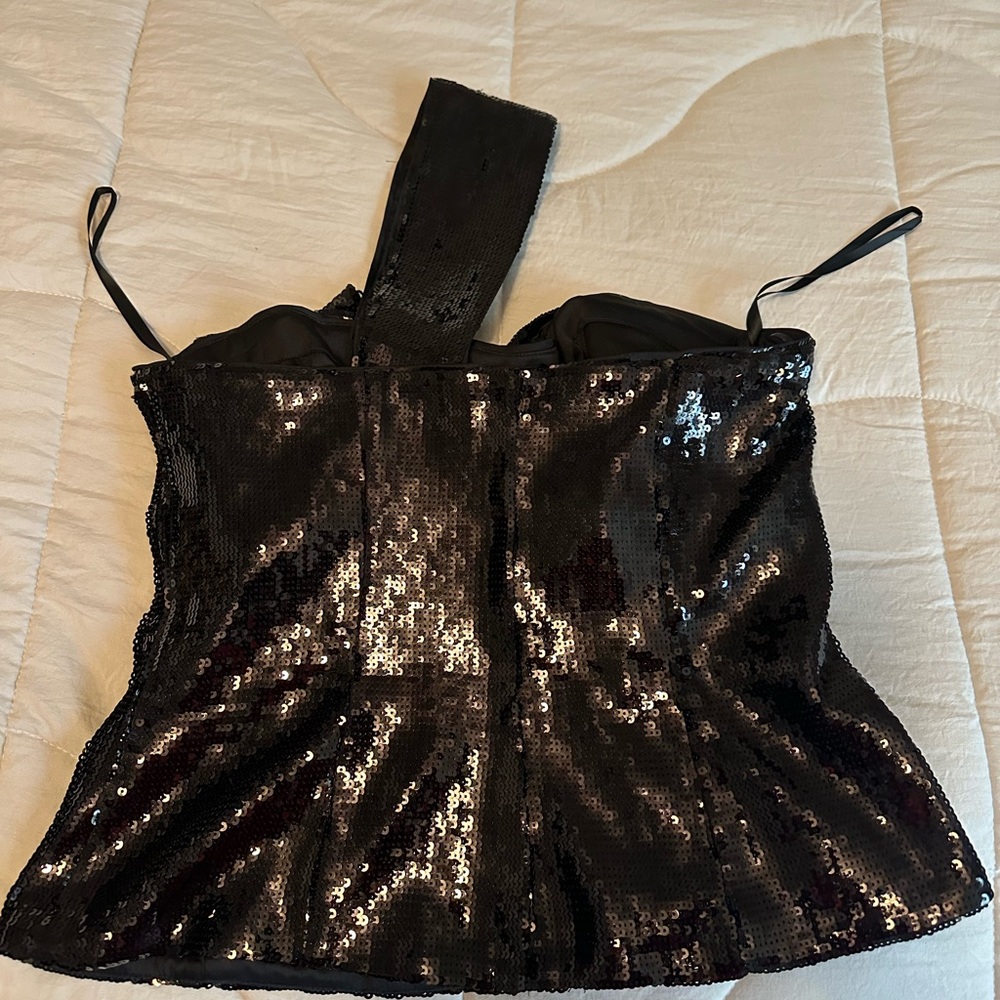 One-Shoulder Sequin Bow Bustier (WHBM)